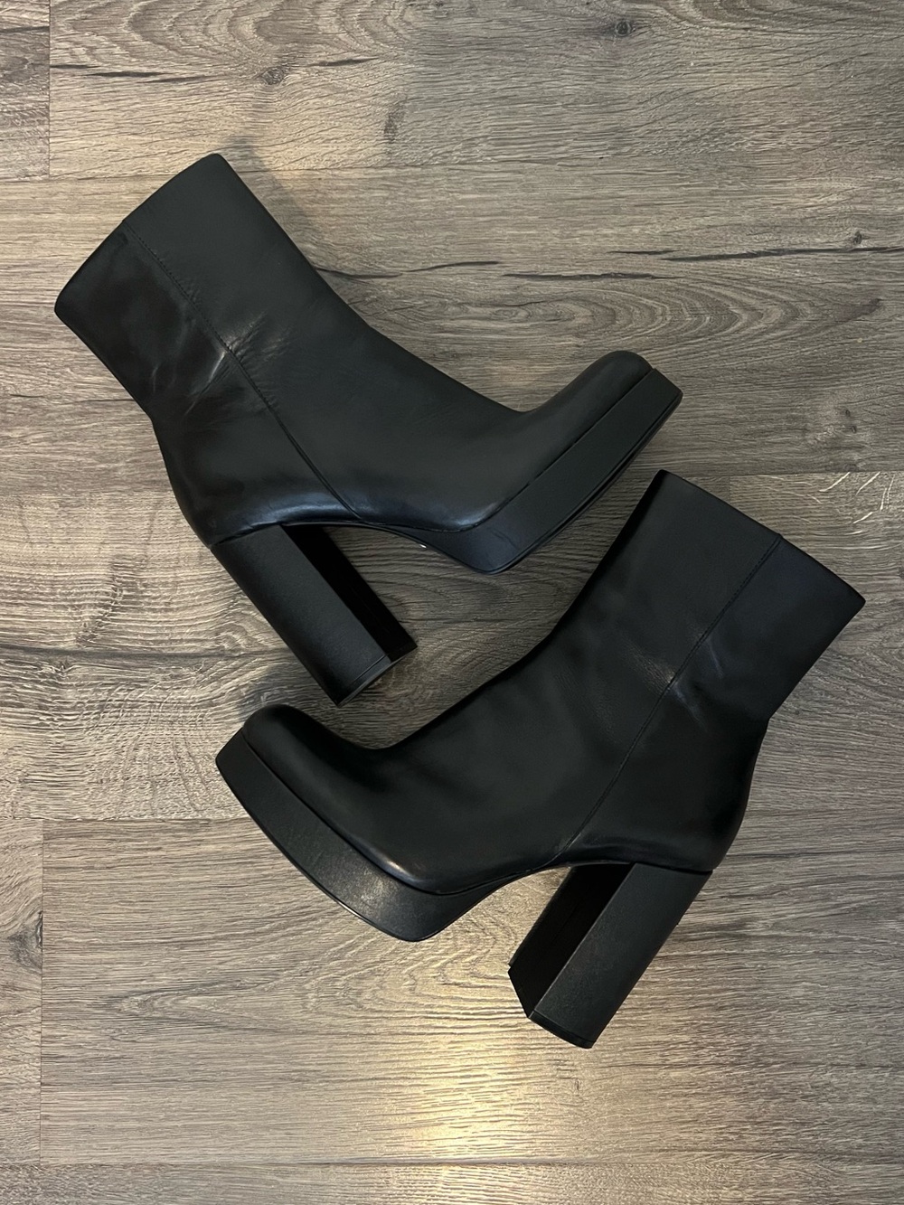 Zara Black Leather Stylish Platform Chunky Heel Ankle Boots Women’s Size 10